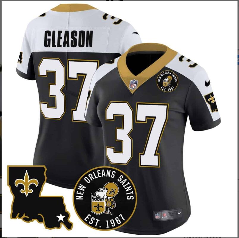 Women New Orleans Saints  #37 Gleason Est. 1967 Patch Vapor Custom 2024 NFL Nike NFL Nike black  jerseys->customized nfl jersey->Custom Jersey